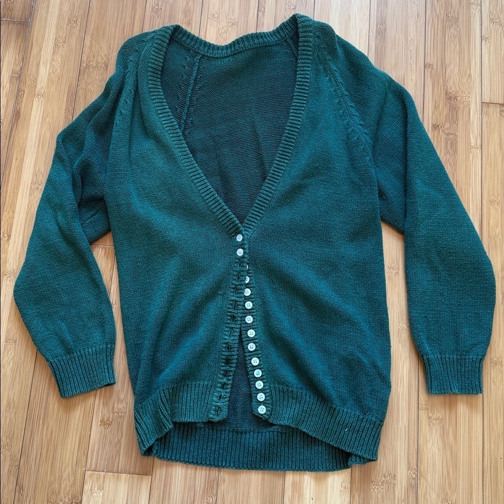 Vintage Green Button-Up Women's Cardigan - Picture 5 of 10